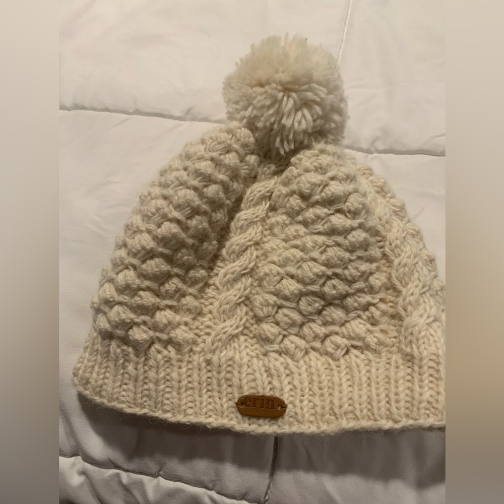 Aran Wool beanie Cream Knit Pom-Pom Beanie pre owned